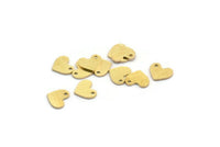 Brass Heart Charm, 100 Raw Brass Tiny Heart Charms With 1 Hole, Findings (6x7x0.60mm) A6723
