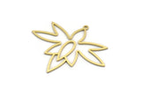 Brass Flower Charm, 4 Raw Brass Flower Shaped Charms With 1 Loop, Findings (34x40x0.60mm) A6701