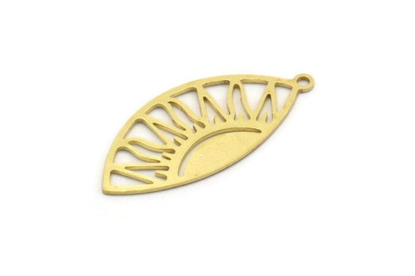 Brass Oval Charm, 8 Raw Brass Rising Sun Shaped Charms With 1 Loop, Earring Findings (30x13.5x0.60mm) A6684