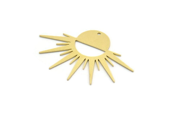 Brass Sun Charm, 8 Raw Brass Rising Sun Shaped Charms With 1 Hole, Earring Findings (30x43x0.60mm) A6722