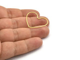 Brass Heart Charm, 24 Raw Brass Heart Connectors, Findings (30x27x0.60mm) A6637