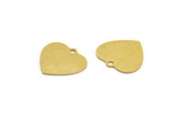 Brass Heart Charm, 12 Raw Brass Heart Charms With 1 Hole, Findings (15x15.5x0.60mm) A6635
