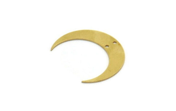 Brass Moon Charm, 12 Raw Brass Crescent Moon Charms With 2 Holes (25.5x6x0.60mm) A6641