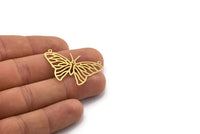 Brass Butterfly Charm, 4 Raw Brass Butterfly Charms With 2 Loops, Necklace Findings (25x39x0.60mm) A6476