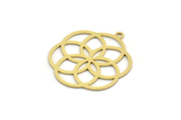 Brass Flower Charm, 6 Raw Brass Flower Charms With 1 Loop, Charm Pendants (26x22x0.60mm) A6475