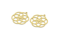 Brass Flower Charm, 6 Raw Brass Flower Charms With 1 Loop, Charm Pendants (26x22x0.60mm) A6475