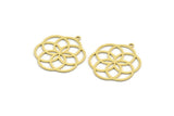 Brass Flower Charm, 6 Raw Brass Flower Charms With 1 Loop, Charm Pendants (26x22x0.60mm) A6475