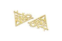 Brass Triangle Charm, 4 Raw Brass Sun And Mountain Patterned Triangle Shaped Charms With 2 Loops, Necklace Findings (35x36x0.60mm) A6480