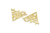 Brass Triangle Charm, 4 Raw Brass Sun And Mountain Patterned Triangle Shaped Charms With 2 Loops, Necklace Findings (35x36x0.60mm) A6480