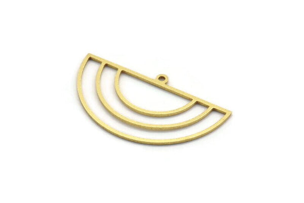 Semi Circle Charm, 24 Raw Brass Semi Circle Charms With 1 Loop, Findings (19x33x0.80mm) A6505