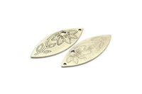 Gümüş Markiz Charm, 4 Antik Gümüş Kaplama Pirinç Çiçek Desenli Markiz Şekilli Charm, 1 Delikli (39x15x0,80 mm) A5706
