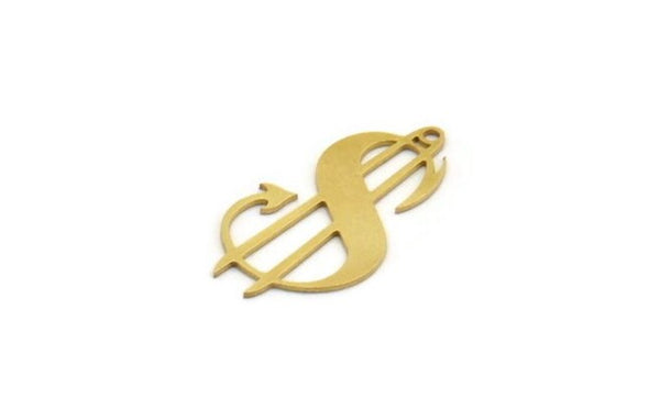 Brass Dollar Charm, 12 Raw Brass Dollar Shaped Charms With 1 Hole, Earring Findings (29x15.5x0.60mm) A6622