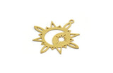 Brass Moon Charm, 8 Raw Brass Crescent Moon And Pole Star Shaped Charms With 1 Loop, Findings (36x33.5x0.60mm) A6640