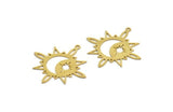 Brass Moon Charm, 8 Raw Brass Crescent Moon And Pole Star Shaped Charms With 1 Loop, Findings (36x33.5x0.60mm) A6640