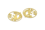 Brass Rabbit Charm, 2 Raw Brass Rabbit Patterned Round Shaped Charms With 1 Loop, Earring Charm Findings (40x38x0.60mm) A6638