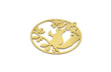 Brass Rabbit Charm, 2 Raw Brass Rabbit Patterned Round Shaped Charms With 1 Loop, Earring Charm Findings (40x38x0.60mm) A6638