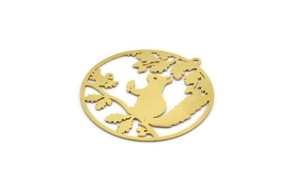 Brass Rabbit Charm, 2 Raw Brass Rabbit Patterned Round Shaped Charms With 1 Loop, Earring Charm Findings (40x38x0.60mm) A6638