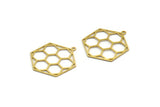 Brass Honeycomb Charm, 12 Raw Brass Hexagon Charms With 1 Loop (30x24x0.60mm) A6611