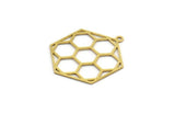 Brass Honeycomb Charm, 12 Raw Brass Hexagon Charms With 1 Loop (30x24x0.60mm) A6611
