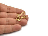 Brass Cactus Charm, 8 Raw Brass Cactus Charms With 1 Loop, Findings (31x24x0.60mm) A6614
