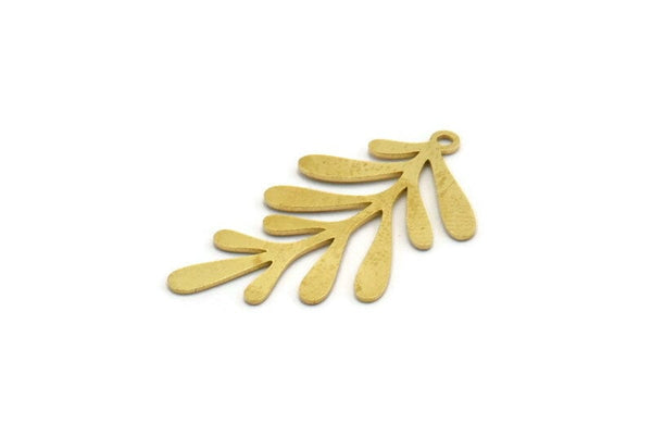 Brass Leaf Charm, 12 Raw Brass Branch Charms With 1 Loop, Charm Pendants (33x18x0.60mm) A6609