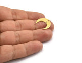 Brass Moon Charm, 12 Raw Brass Crescent Moon Charms With 2 Holes (19x6x0.60mm) A6617