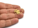 Brass Bird Charm, 12 Raw Brass Bird Patterned Drop Shaped Charms With 1 Loop (29.5x21x0.60mm) A6555