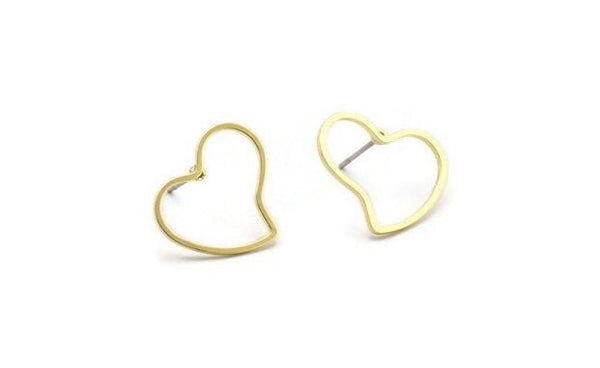Brass Heart Earring, 12 Raw Brass Heart Stud Earrings (18x15x0.80mm) D0539 A6674