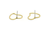 Brass Heart Earring, 12 Raw Brass Heart Stud Earrings (18x15x0.80mm) D0539 A6674