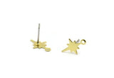Brass Pole Star Earring, 12 Raw Brass, Brass Earrings, Brass Pole Star Stud Earrings With 1 Loop (13x8x0.40mm) A0819 A6667