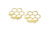 Brass Honeycomb Charm, 2 Raw Brass Hexagon Charms With 1 Loop, Findings (42x35x0.60mm) A6479