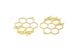 Brass Honeycomb Charm, 2 Raw Brass Hexagon Charms With 1 Loop, Findings (42x35x0.60mm) A6479