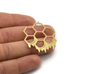 Brass Honeycomb Charm, 2 Raw Brass Hexagon Charms With 1 Loop, Findings (42x35x0.60mm) A6479