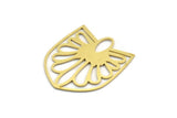 Brass Flower Charm, 4 Raw Brass Flower Charms, Pendants, Findings (33x28x0.60mm) A6478