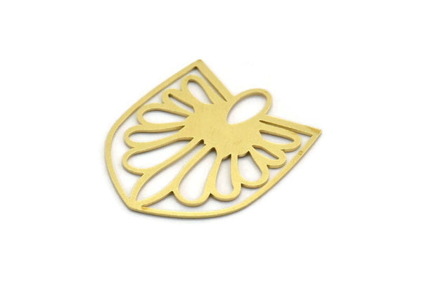 Brass Flower Charm, 4 Raw Brass Flower Charms, Pendants, Findings (33x28x0.60mm) A6478