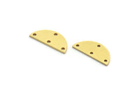 Semi Circle Charm, 24 Raw Brass Half Moon Connectors With 4 Holes (7x16x0.80mm) A6512