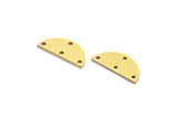 Semi Circle Charm, 24 Raw Brass Half Moon Connectors With 4 Holes (7x16x0.80mm) A6512