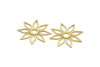 Brass Flower Charm, 8 Raw Brass Flower Charms, Charm Pendants (32x30x0.80mm) A6507