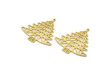 Brass Tree Charm, 4 Raw Brass Tree Charms With 1 Loop, Pendant, Findings (32x32x0.60mm) A6519