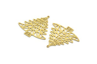 Brass Tree Charm, 4 Raw Brass Tree Charms With 1 Loop, Pendant, Findings (32x32x0.60mm) A6519