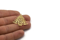 Brass Tree Charm, 4 Raw Brass Tree Charms With 1 Loop, Pendant, Findings (32x32x0.60mm) A6519