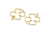 Brass Leaf Charms, 24 Raw Brass Clover Shaped Charms, Findings (27.5x21.5x0.80mm) A6511