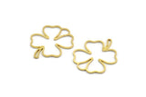 Brass Leaf Charms, 24 Raw Brass Clover Shaped Charms, Findings (27.5x21.5x0.80mm) A6511