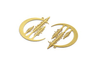 Brass Moon Charm, 4 Raw Brass Crescent Moon And Tree Charms With 1 Loop, Findings (40x32x0.60mm) A6521