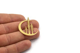 Brass Moon Charm, 4 Raw Brass Crescent Moon And Tree Charms With 1 Loop, Findings (40x32x0.60mm) A6521