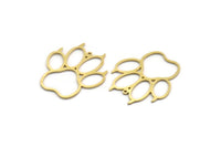Brass Paw Charm, 4 Raw Brass Bear Paw Shaped Charms With 1 Loop, Findings (34x29.5x0.80mm) A6515