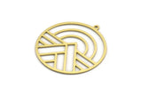 Brass Geometric Charm, 4 Raw Brass Round Charms With 1 Loop (34x32x0.60mm) A6522