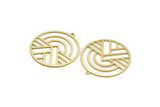 Brass Geometric Charm, 4 Raw Brass Round Charms With 1 Loop (34x32x0.60mm) A6522