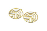 Brass Geometric Charm, 4 Raw Brass Round Charms With 1 Loop (34x32x0.60mm) A6522