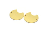 Brass Round Charm, 6 Raw Brass Crescent Moon Charms With 2 Holes, Findings (22x24x0.80mm) A6542